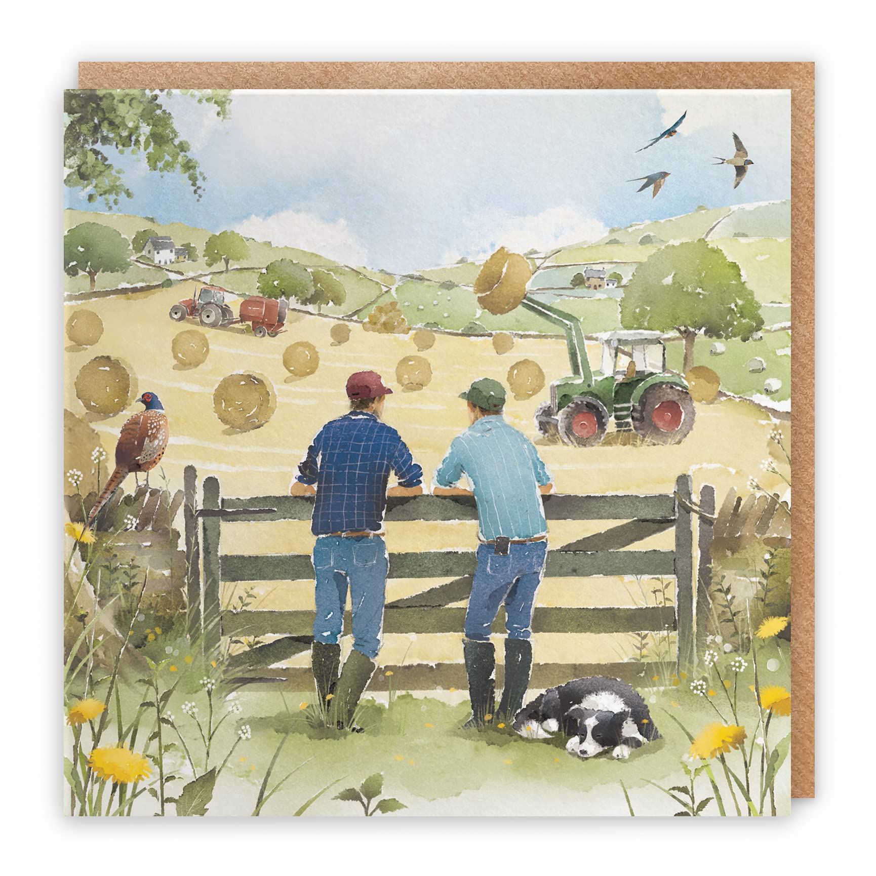 Hunts England - Farmers Haymaking Tractors Artistic Blank Any Occasion Card - 'Haymaking' - Milo's Gallery Collection - All Occasion Card For Men, Him, Family, Friends, etc.