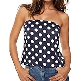 Ythomm Womens Polka Dot Tube Tops Strapless Side Slit Backless Tank Top Casual Bandeau Blouse Going Out Tank Shirt