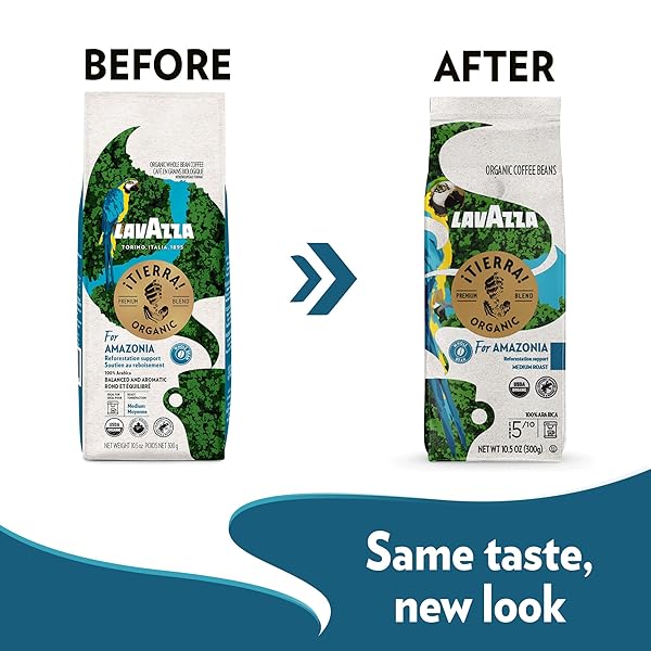 LAVAZZA, ¡TIERRA ORGANIC AMAZONIA WHOLE BEAN COFFEE MEDIUM ROAST 10.5 OZ BAG, BALANCED AND AROMATIC FRUITY AND FLORAL NOTES – PACKAGING MAY VARY