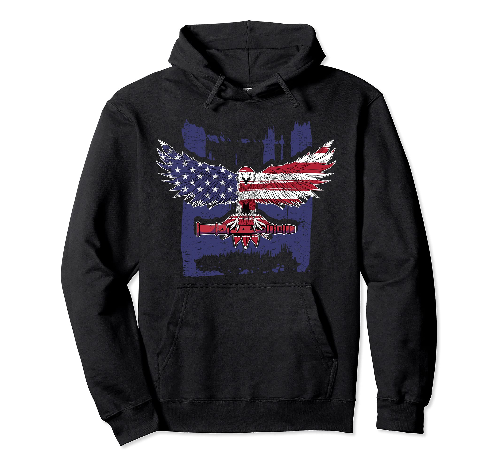 Patriotic Flute Player Graphic Flutist I US American Eagle Pullover Hoodie