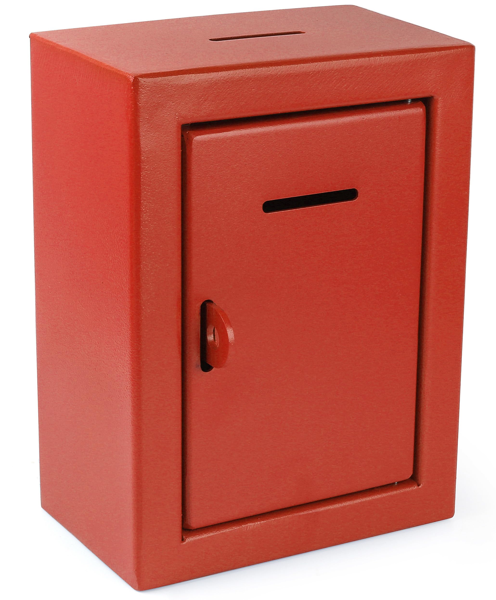 Metal Donation Box Charity Steel Collection ballot Box Office Suggestion Box Secure Box With Front and top Slot Easy Wall Mount with pre drilled holes 8.5x6.5x4" Drop Box for Home and Office(Red)