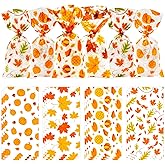 WATCPNO Fall Thanksgiving Cellophane Treat Bags - 120 Pack Autumn Party Favor Supplies, Thanksgiving Goodie Candy Treat Bags for Celebration & Decoration