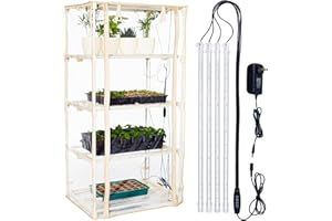 Carpathen Indoor Greenhouse with Grow Lights - 4 Tiers 27.2" L x 19.3" W x 54" H with 4 Dimmable 15W LED Full Spectrum Lights - Portable Mini Greenhouse with Waterproof Zipped PVC Cover