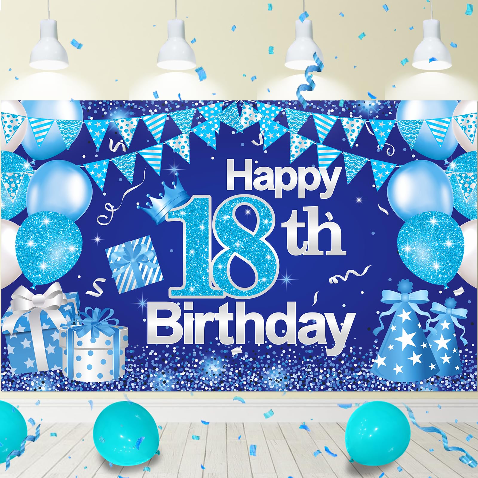 Photo 1 of Blue 18th Birthday Decorations for Boys 18th Birthday Backdrop 43.3''*70.8'' Happy 18th Birthday Decorations Happy 18th Birthday Banner 18 Birthday Decorations for Men 18 Year Old Birthday Decorations