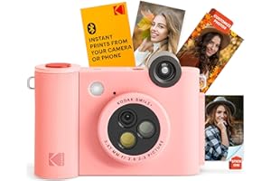 Kodak Smile+ 2-in-1 Digital Instant Print Camera & Wireless Bluetooth Photo Printer - 10MP, Special-Effect Rotating Lens, Zink 2x3” Sticky-Back Photos, Print via Fun App from Smart Devices - Pink
