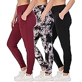 Real Essentials 3 Pack: Women's Workout Yoga Jogger Track Pants - High Waist Running Athletic Sweatpants with Pockets (Plus)