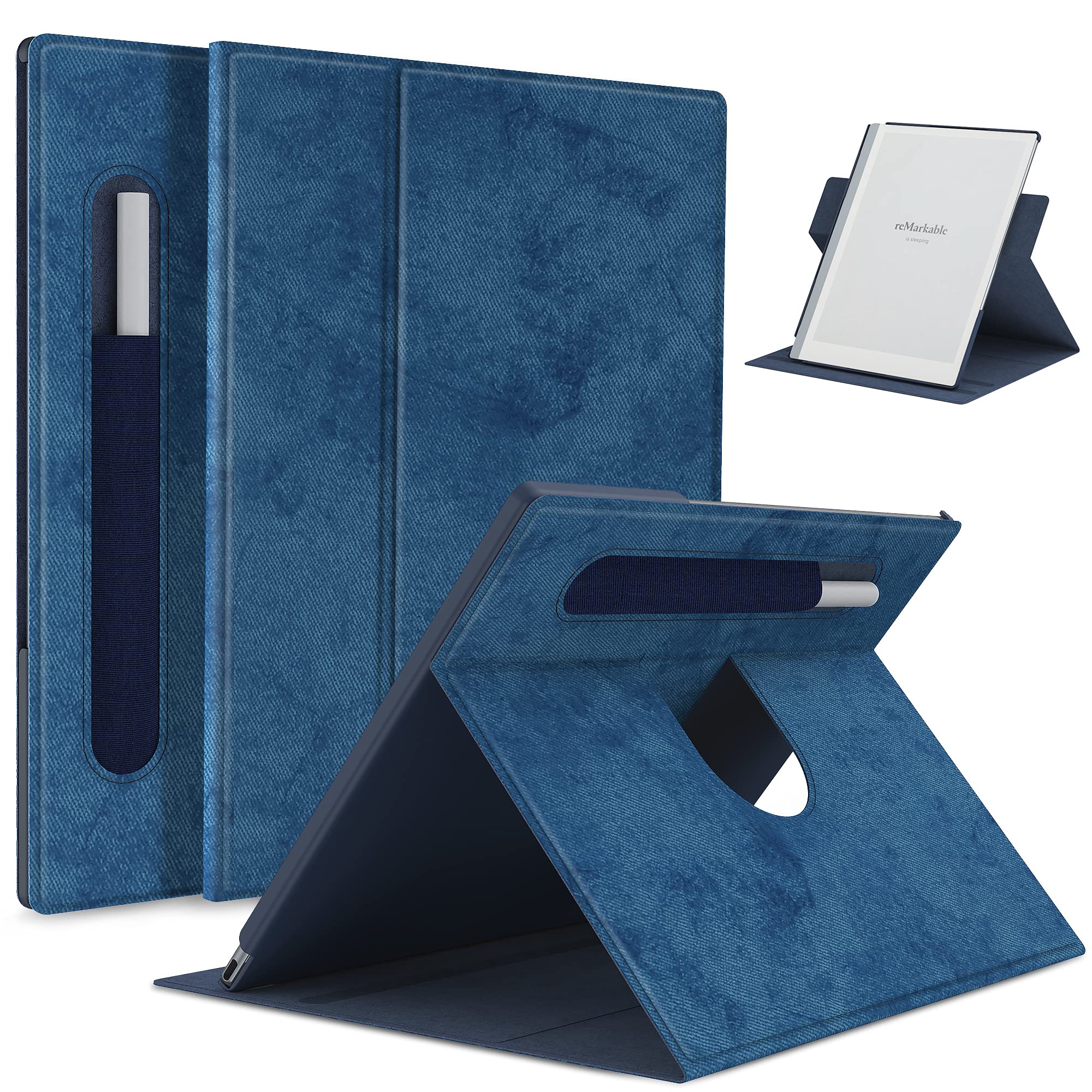 Slim Lightweight Book Folios Case for Remarkable 2 10.3 inch Digital Paper(2020 Released),360 Degree Rotating Stand Cover for Remarkable 2 10.3 inch Digital Paper,with Pencil Holder (Blue)