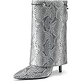 NEWBELLA Women's Fashion Mid Calf Boots - Pointed Toe Stiletto Heel Fold Over Collar Booties, Casual Versatile Boots for Fall & Winter
