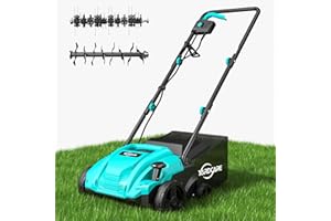 YARDCARE 13-Inch 2-in-1 Electric Dethatcher & Scarifier, 12 Amp Lawn Tool with 8 Gal Collection Bag, Adjustable Depth, Powerful Motor for Healthier Grass