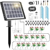 HEKIWAY 82FT Solar Drip Irrigation System Kit, Auto Watering for 30 Pots | 25 Timer Modes, 900ml/min Flow, Solar and Usb Power for Indoor Outdoor Potted Plants, Garden, Balcony and Patio