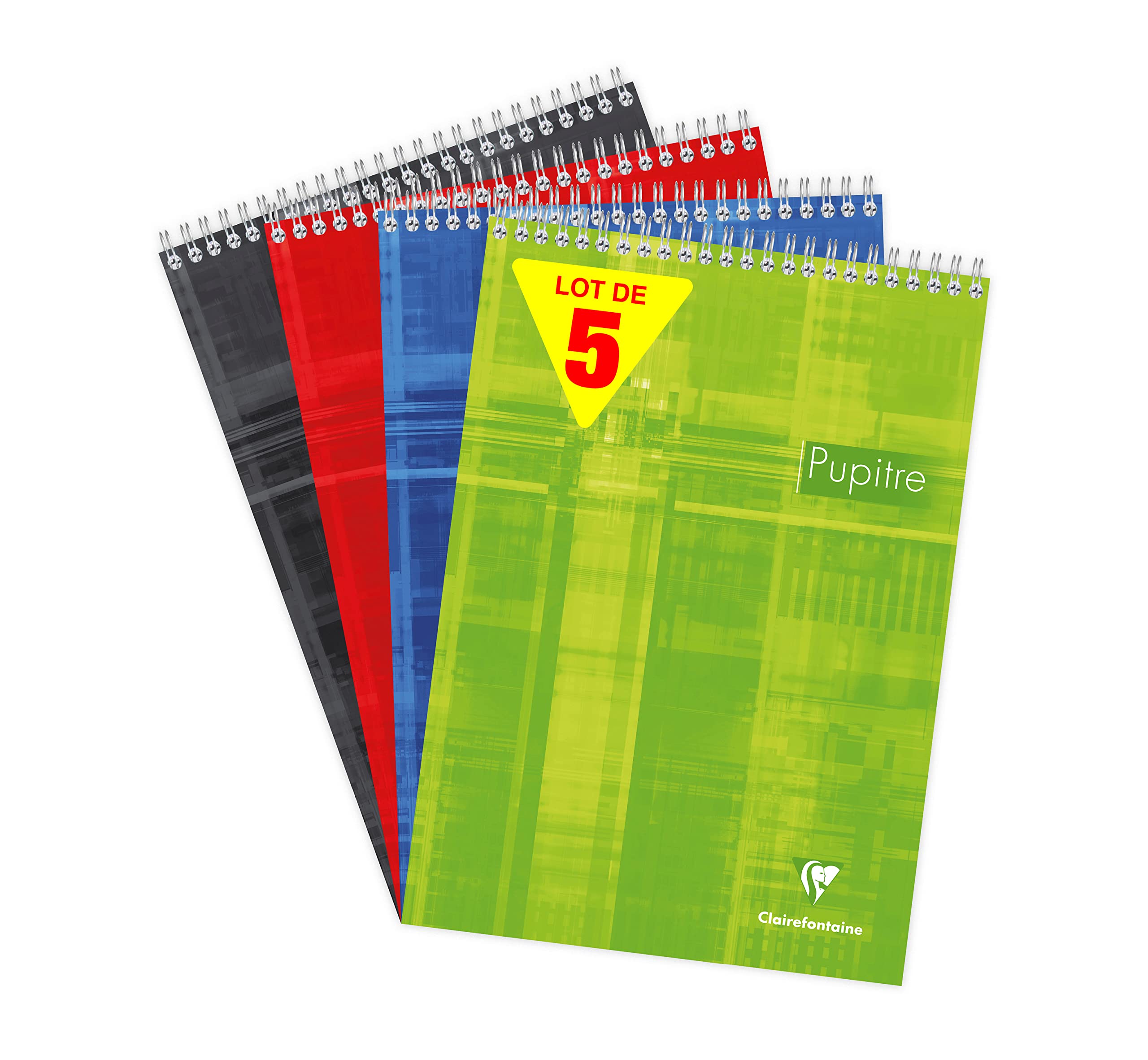 Clairefontaine 8151C Pack of 5 Spiral Notepads - A4 21x29.7 cm - 160 Detachable Seyes Ruled Pages - 90 g White Paper - Laminated Card Cover - Random Colours