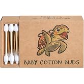 Sea Turtle Bamboo Cotton Swabs, Baby Safety Rim (100 Count) - Vegan, Eco Friendly, Organic, Double Tips, Plastic Free Wooden Ear Sticks, All Natural 100% Biodegradable Cotton Buds