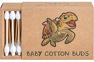Sea Turtle Bamboo Cotton Swabs, Baby Safety Rim (100 Count) - Vegan, Eco Friendly, Organic, Double Tips, Plastic Free Wooden Ear Sticks, All Natural 100% Biodegradable Cotton Buds