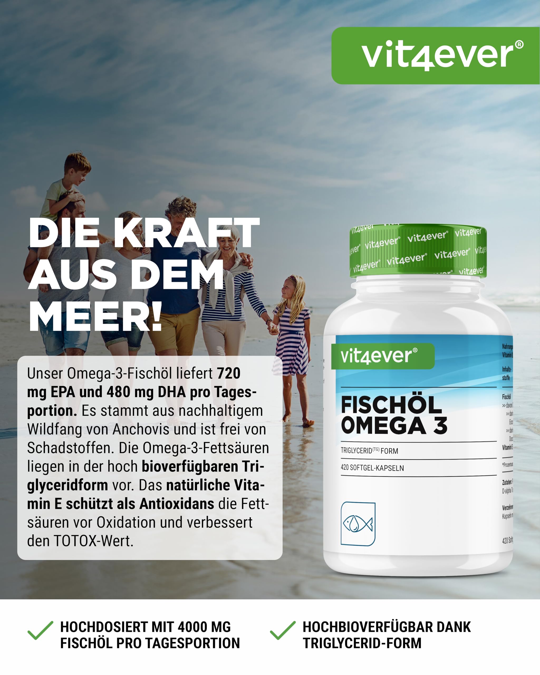 vit4ever Omega 3 Kapseln hochdosiert, 420 Kapseln 2