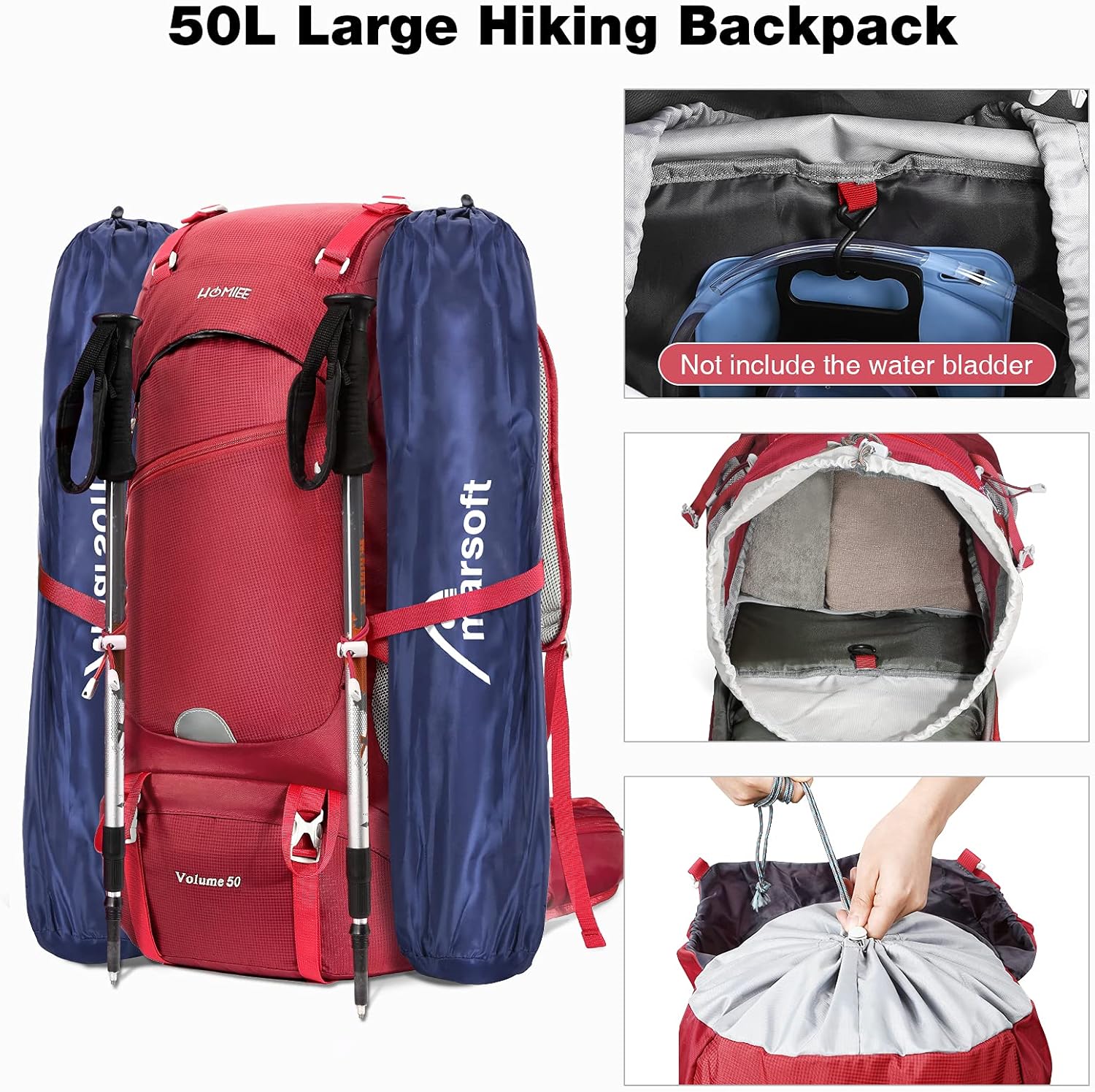 HOMIEE 50L Hiking Backpack with Rain Cover Internal Frame Backpacking Backpack for Outdoor Sport Climbing Camping: Sports & Outdoors