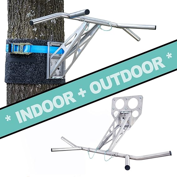 PULLUP & DIP Premium Edelstahl Klimmzugstange und Dip Stange, Mobil für Wand und Befestigung an Baum & Pfosten, für zu Hause 