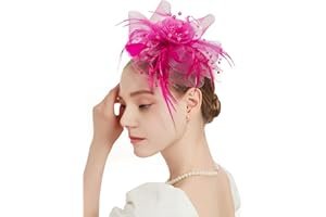 SHUERIET Fascinators Hats Tea Party Floral Headband Kentucky Derby Hat 1920s Gatsby Party Church Feather Veil Hats for Women