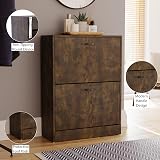 Vida Designs Dark Wood Shoe Cabinet 2 Drawer Storage Slim Hallway Organizer view 6