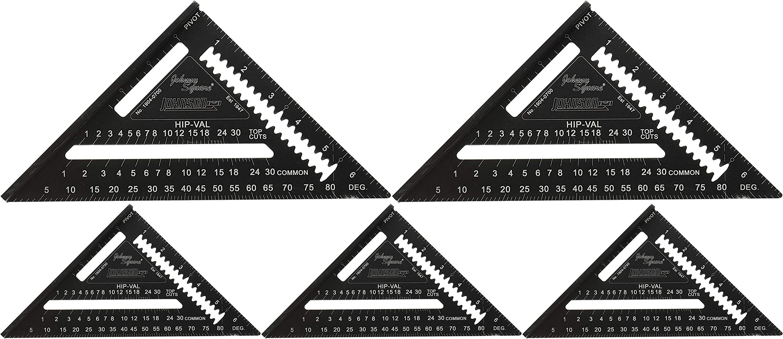 Johnson Level & Tool 1904-0700 7-Inch Johnny Square, Professional Easy-Read Aluminum Rafter Square w/out Manual - 5 Pack