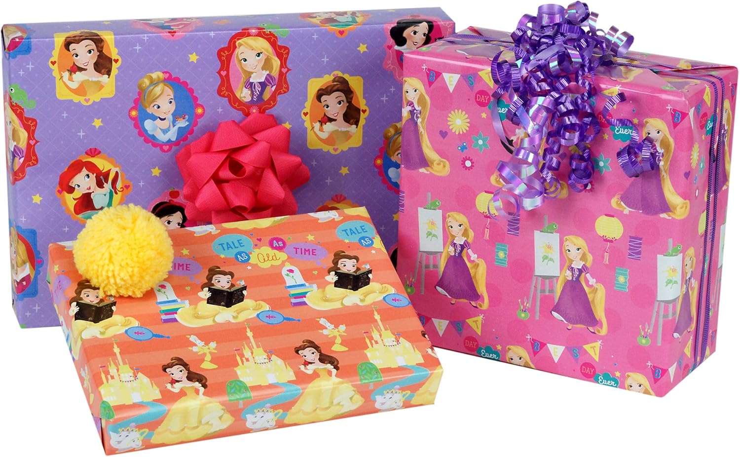 Hallmark Disney Princess Wrapping Paper with Cut Lines (Pack of 3, 105 sq. ft. ttl.) with Belle, Ariel, Cinderella, Rapunzel and More for Birthdays, Christmas or Any Occasion: Kitchen & Dining