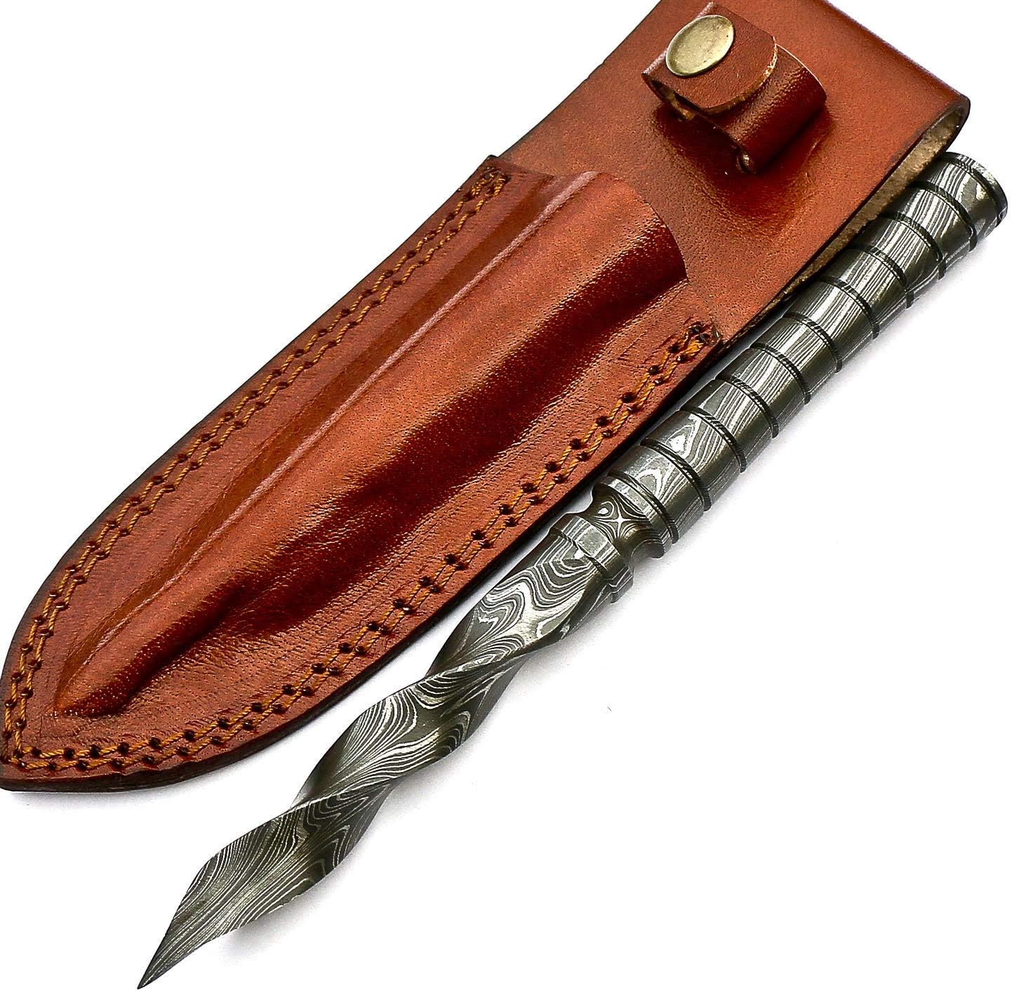 Handmade Damascus Steel Tri Edge Dagger Knife Twisted