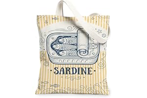 Sardine Canvas Tote Bag for Women, Nautical Vintage Fish Anchors Summer Navy Washable Reusable Small Tote Bag Ideas for Shopp