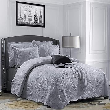 Aspire Homeware Tagesdecke Grau Steppdecke Bettuberwurf 3 Flicken Bestickt Tagesdecke Modern Schlafzimmer Deko Atmungsaktive Bettuberwurf 2 Kissenbezuge 170 X 220 Cm Amazon De Kuche Haushalt