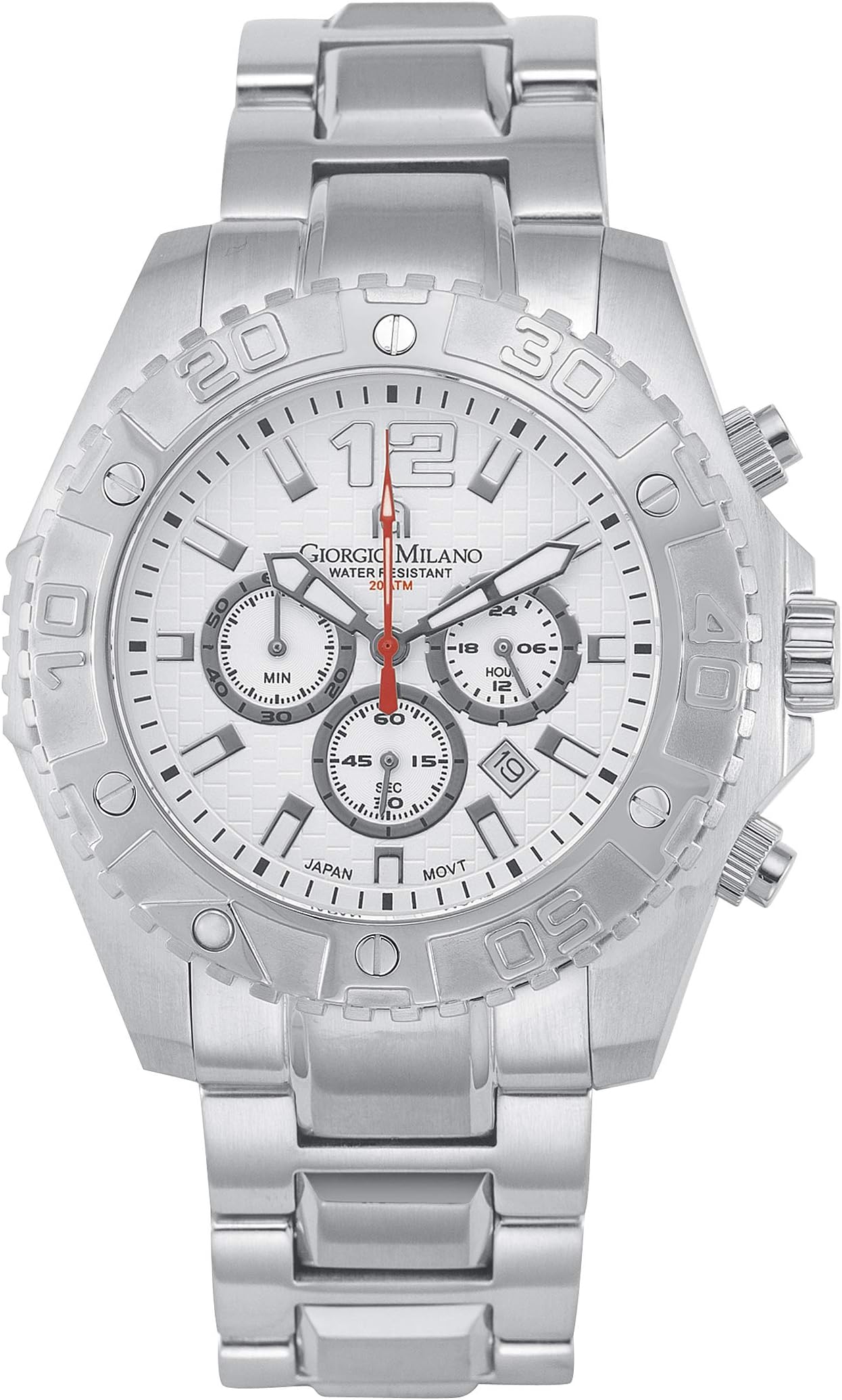 UGO' Diver Chronograph Watch, Stainless Steel case with Rotating Bezel and Bracelet. Dial with Arabic Number 12, Date Movement and Index