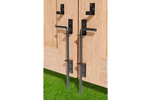 DREAMXIANG 12" Heavy Duty Cane Bolt Gate Drop Rod Extra Thick Hardware Ground Latch for Wood PVC Vinyl Metal Fences Gates, Double Doors, Black Solid Steel-2 Pack