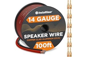 InstallGear 14 Gauge AWG 100ft Speaker Wire True Spec and Soft Touch Cable Wire - Red/Black with 12 Banana Plugs (Great Use f