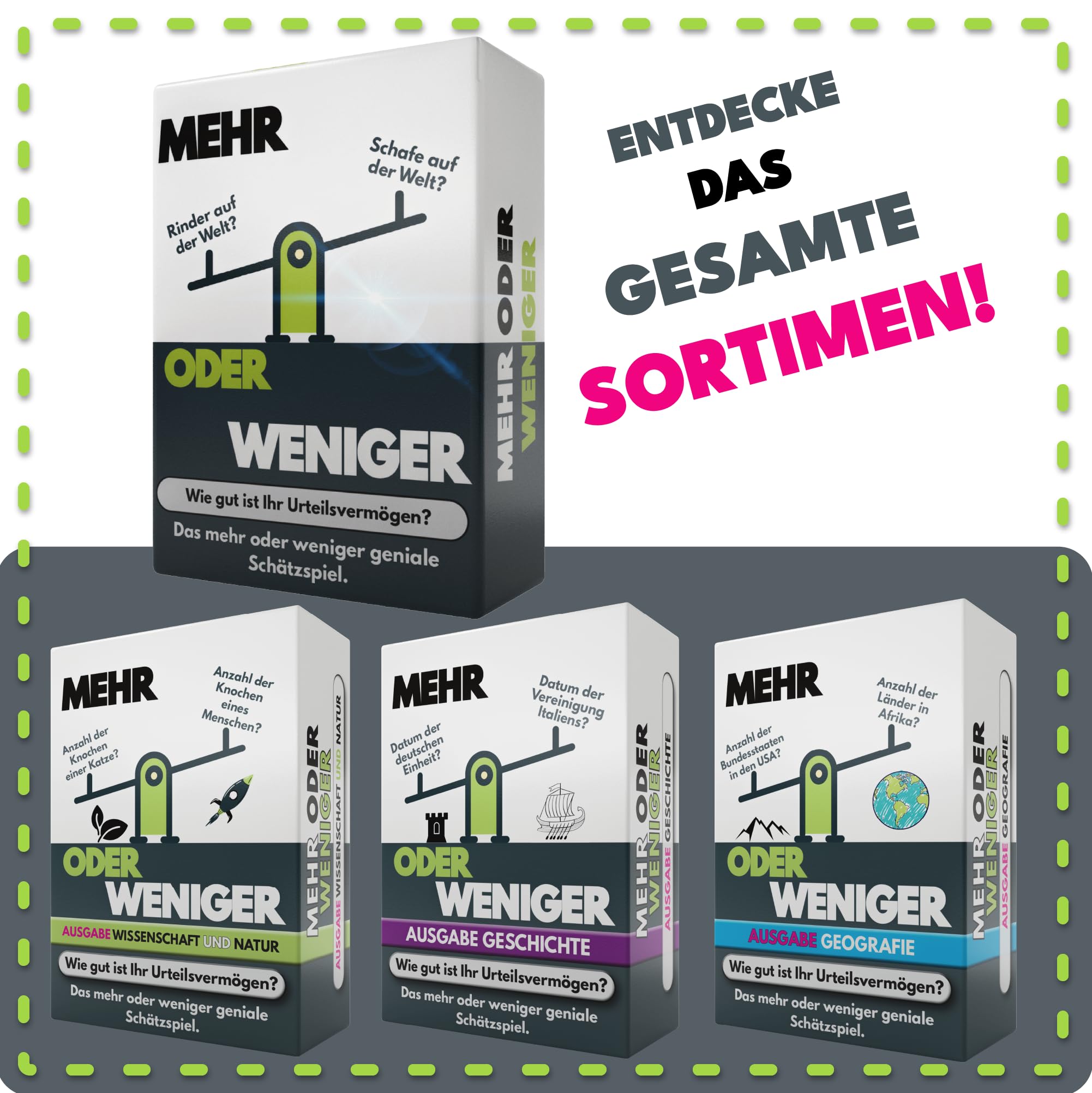 More or Less | Mehr Oder Weniger Kartenspiel | Wie gut ist Ihr Urteilsvermögen? Spiel für Erwachsene, Famile & Kinder | 2+ Spieler | Familienspiel | Reisespiel | 7