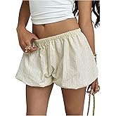 SOLY HUX Women's Y2k Striped Bubble Shorts Elastic Low Rise Puffy Balloon Summer Mini Shorts