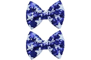 HELYKAKA 4th of July Sequin Bow Hair Clips Star Alligator Clips Blue Cheer Hair Bows for Girls Glitter Bows Barrettes Independence Day Hair Accessories for Girls Toddler Kids