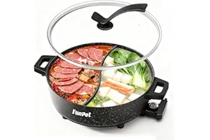 6L Electric Hot Pot with S-Shape Dual-Divider, Smart Temperature Control, 5 Heat Settings, 1350W Fast Boiling, Diamond Nonsti