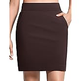 THE GYM PEOPLE Women's Golf Skorts Modest Knee Length Athletic Tennis Skirts Built-in Shorts with 4 Pockets Brown