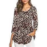 Nandashe Womens 3/4 Sleeves Floral Tunic Shirts Summer Casual Dressy Blouse Tops