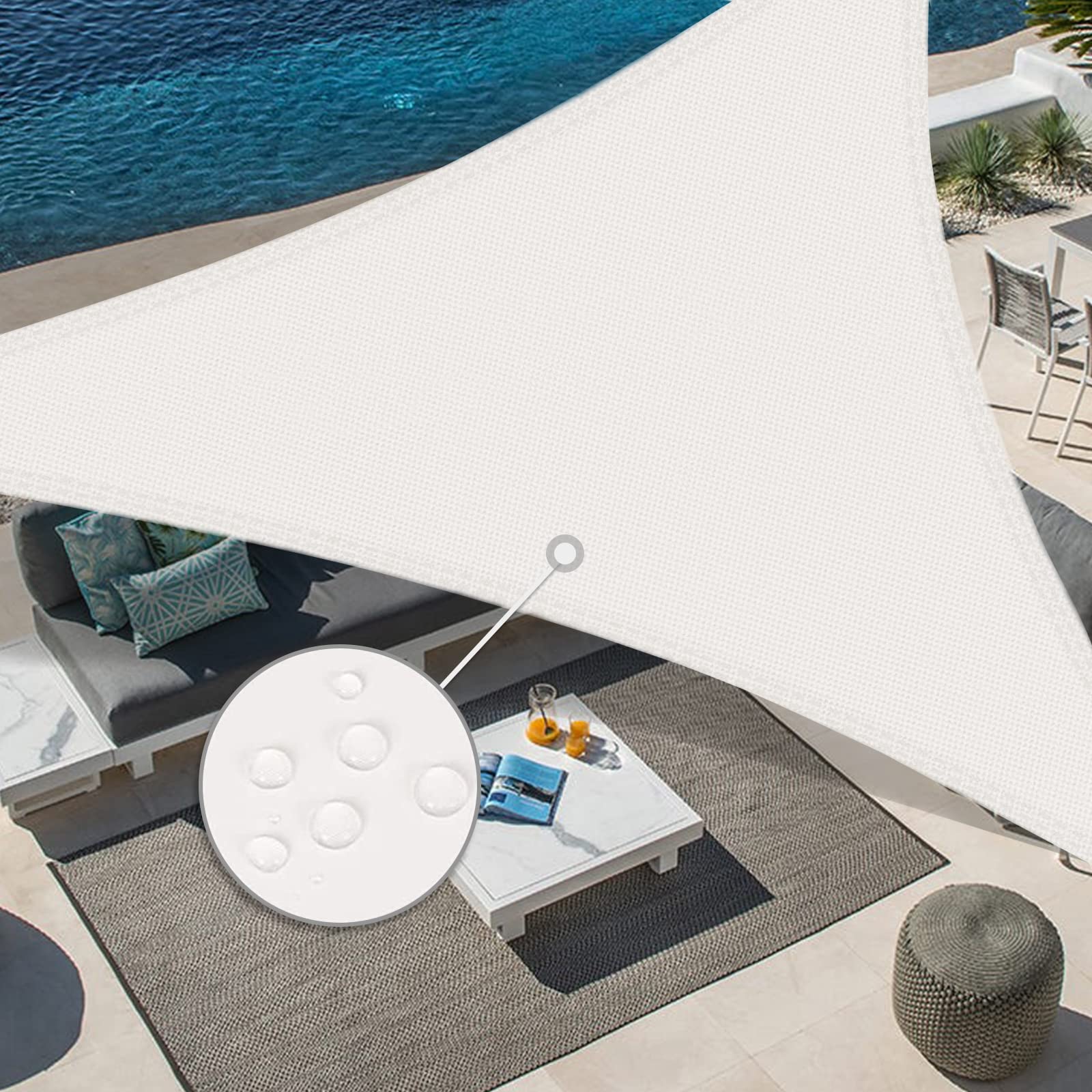 Sunnylaxx 5x5x5m Triangle Shade Sail,Cream Waterproof Sun Shades Outdoor Canopy 95% UV Block Water Resistant Sunshade for Patio,Garden,Backyard