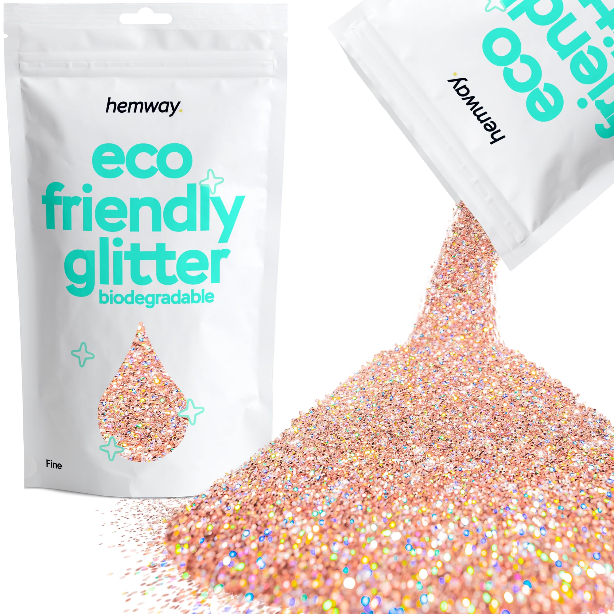 Eco Friendly Biodegradable Glitter | Rose Gold Holographic - Fine 100g, Plant Based, Biodegradable Glitter for Craft, Face, Hair, Nail, Body and Festival - Hemway