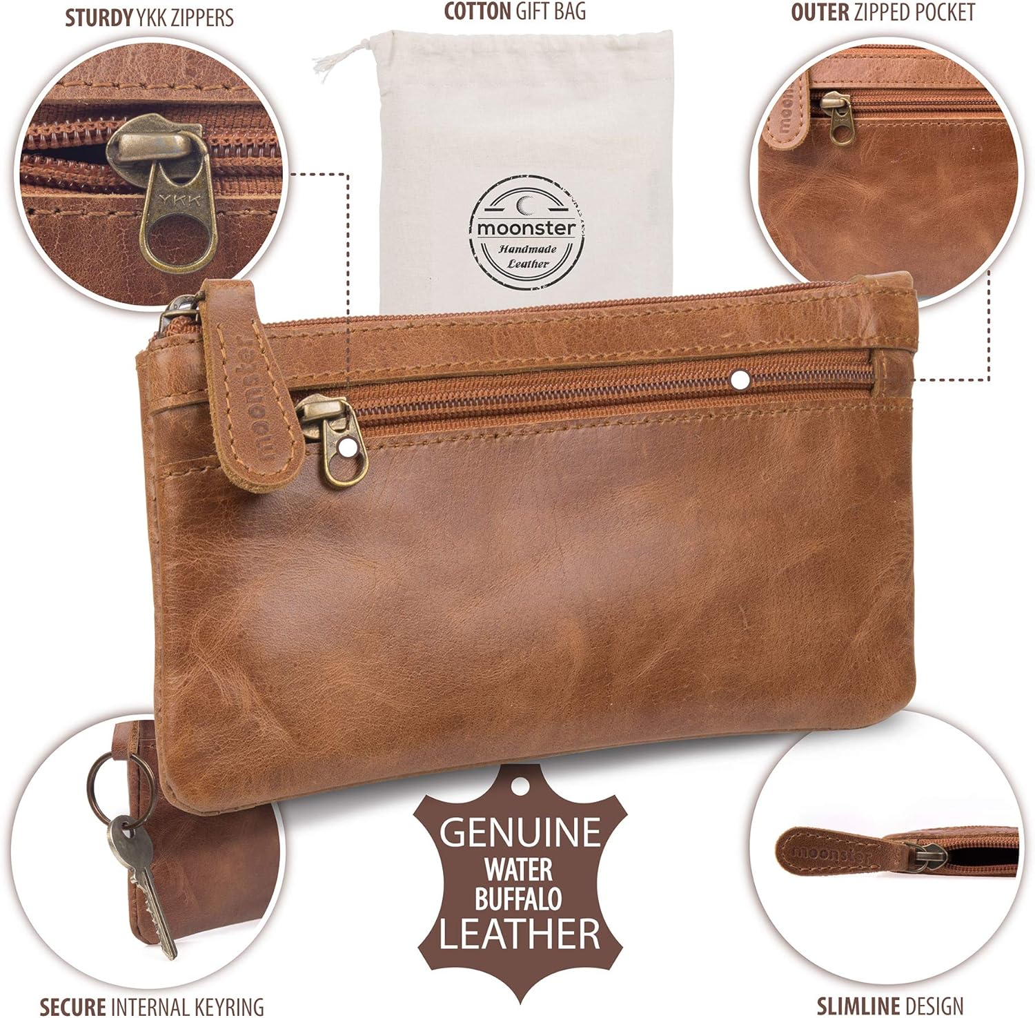 moonster Leather Pencil Case Pouch, Handcrafted Leather Pen Case with Zipper that’s Made to Last - Image 3