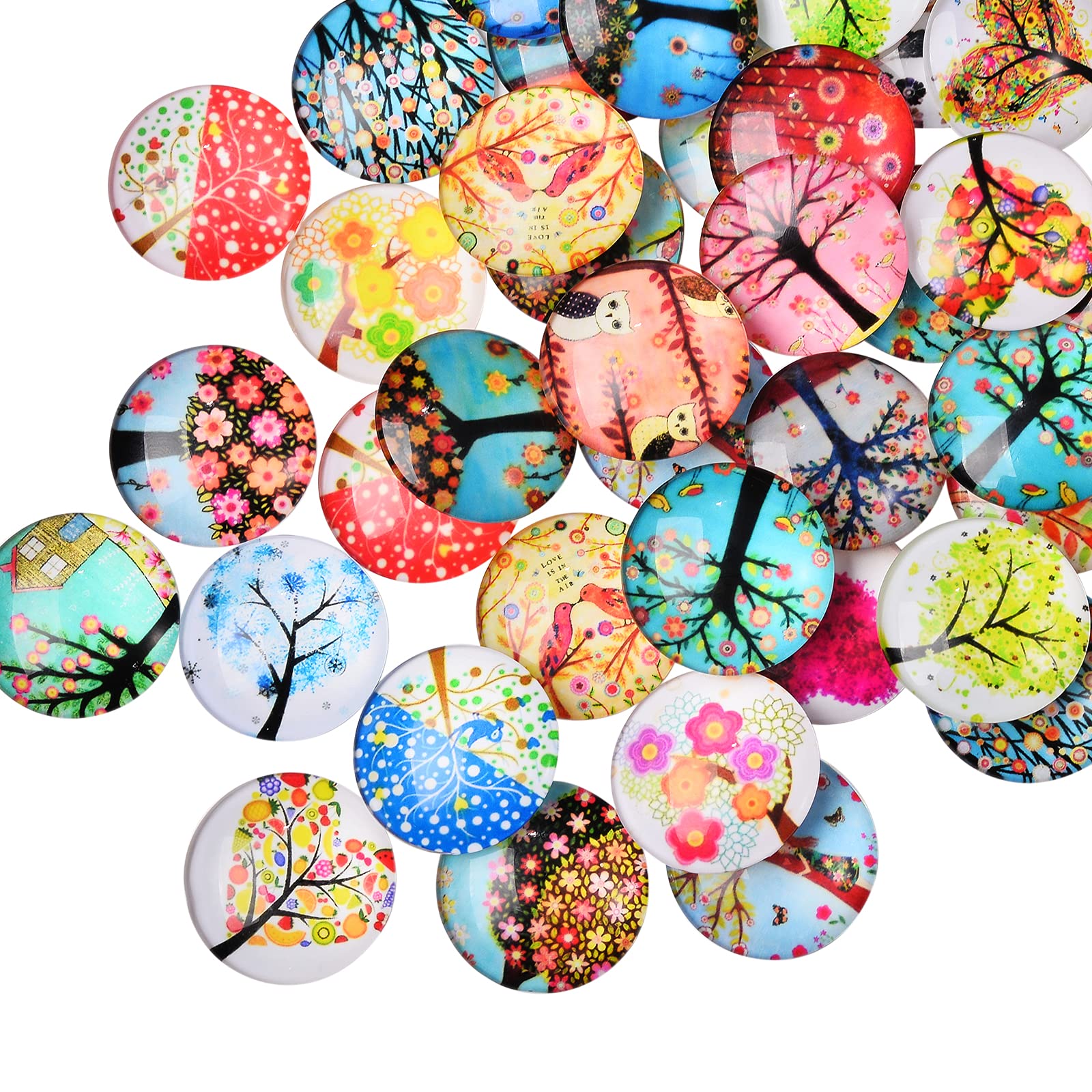 BEEFLYING 50 Pieces 25mm Glass Dome Cabochon Beads Tree of Life Glass Cabochon Half Round Flat Back Beads for Pendant Blanks Photo Frame DIY Jewelry Making — image 1