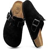 Women's Suede Clogs Men's Slip-On Leather Mules Non-Slip Potato Shoes | Arch Support Sandals with Adjustable Buckle for Indoor &amp; Outdoor Use, 100% Genuine Leather