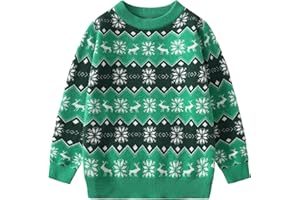 Fdqin Kids Boys Girls Christmas Sweaters Holiday Unisex Sweater Crewneck Xmas Party Knit Reindeer Snowflakes Pullover
