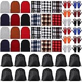 Vicenpal Winter Homeless Care Package Supplies Bulk Warm Beanies Hats Thermal Scarves Knit Gloves Drawstring Bags