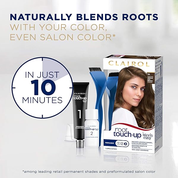 CLAIROL ROOT TOUCH-UP BY NICE’N EASY PERMANENT HAIR DYE, 5 MEDIUM BROWN HAIR COLOR, PACK OF 1