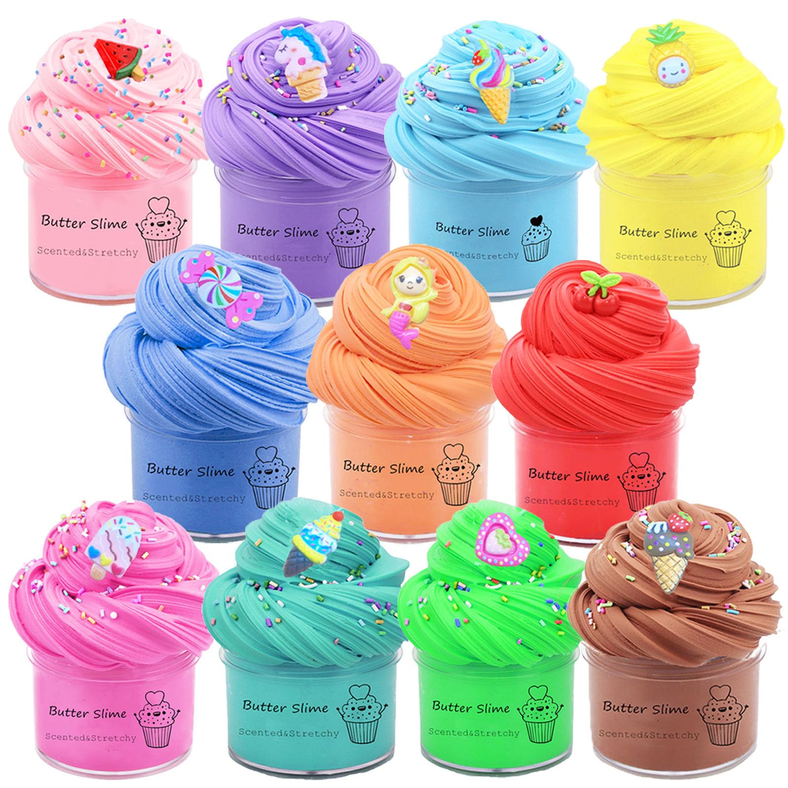 Butter Slime Kit for Party Favors 11 Pack, Scented, Soft and Non-Sticky, Birthday Gifts for Girl Boys, Stress Relief Slime Bulk for Easter Egg Basket fillings