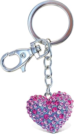 Amazon Com Aqua79 Pink Heart Keychain Silver 3d Sparkling Charm Rhinestones Fashionable Stylish Metal Alloy Durable Key Ring Bling Crystal Jewelry Accessory Clasp For Key Chain Bag Purse Backpack Handbag Toys