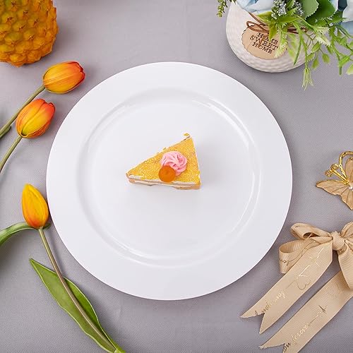 I00000 50Pcs White Plastic Dinner Plates Inch, Premium Disposable  Party Plates, Safe and Reusable, Heavy
