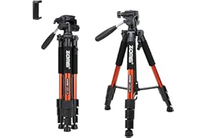 BONFOTO Compact Light Weight Travel Portable Aluminum Camera Tripod Q111 55" for Canon Nikon Sony DSLR Camera YouTube Phone with Carry Case (Orange)