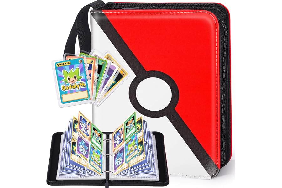 Card Binder – 4 Pocket Zipper Collection Album, Premium PU Holder, Double-Sided Display for 400 Cards, Includes 5 Hard Plastic Sleeves for Game Cards, Sports Cards