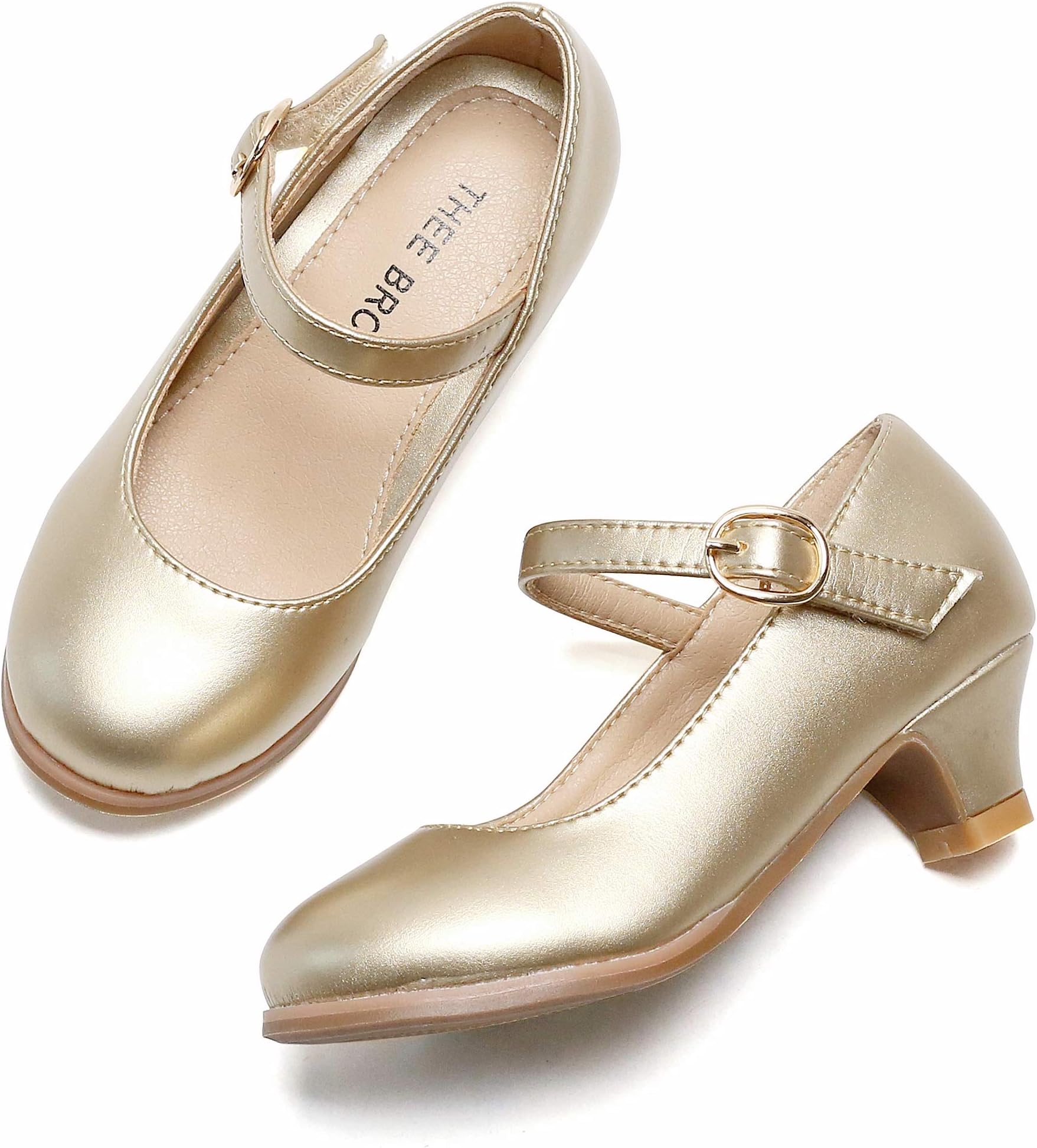 THEE BRON Toddler Little Girls Low Medium Heel Dress Flats Mary Jane Pump